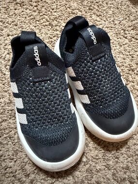 adidas Kids Black and White Slip-On Knit Sneakers